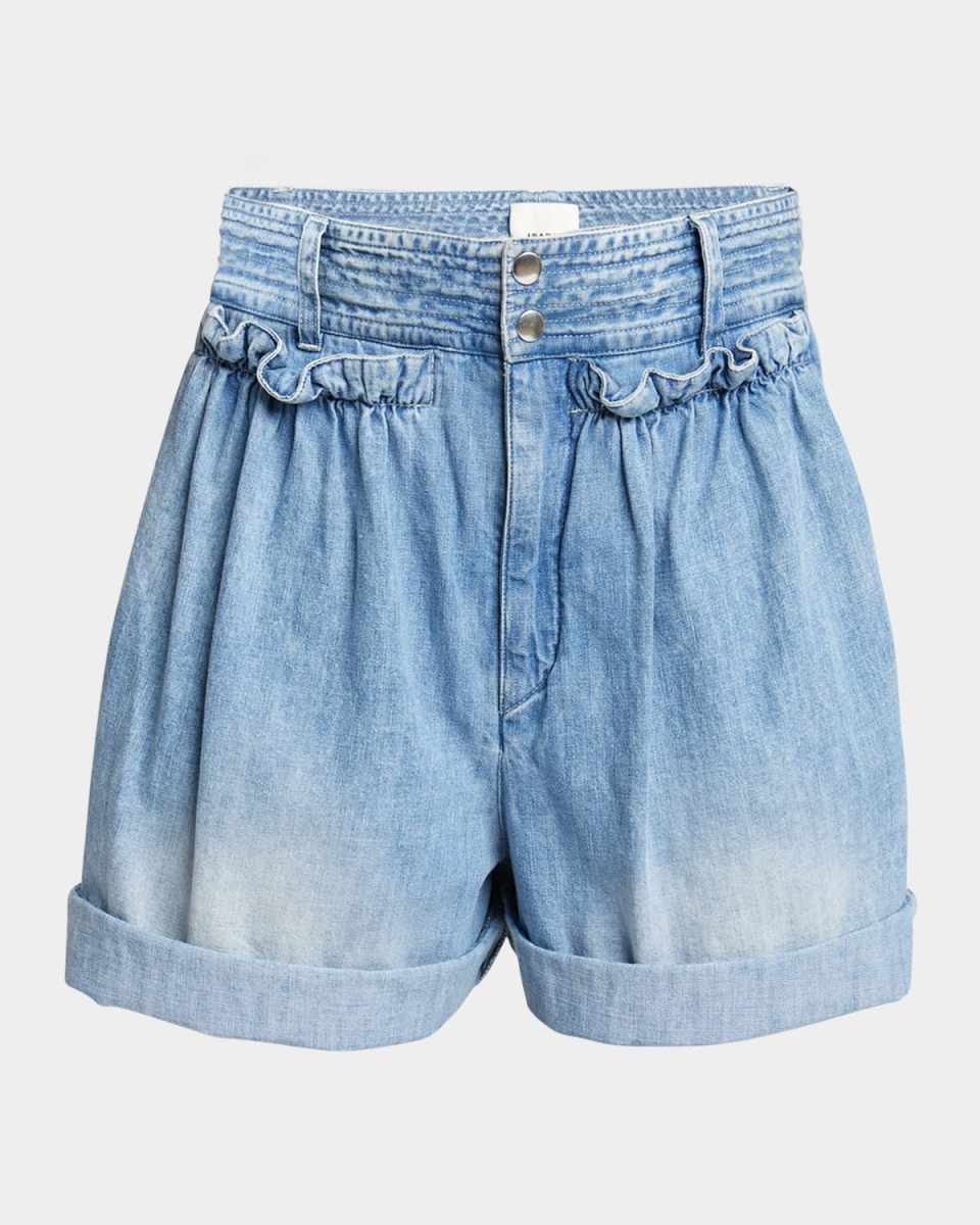 Ingrid Ruffle Wide-Leg Denim Shorts